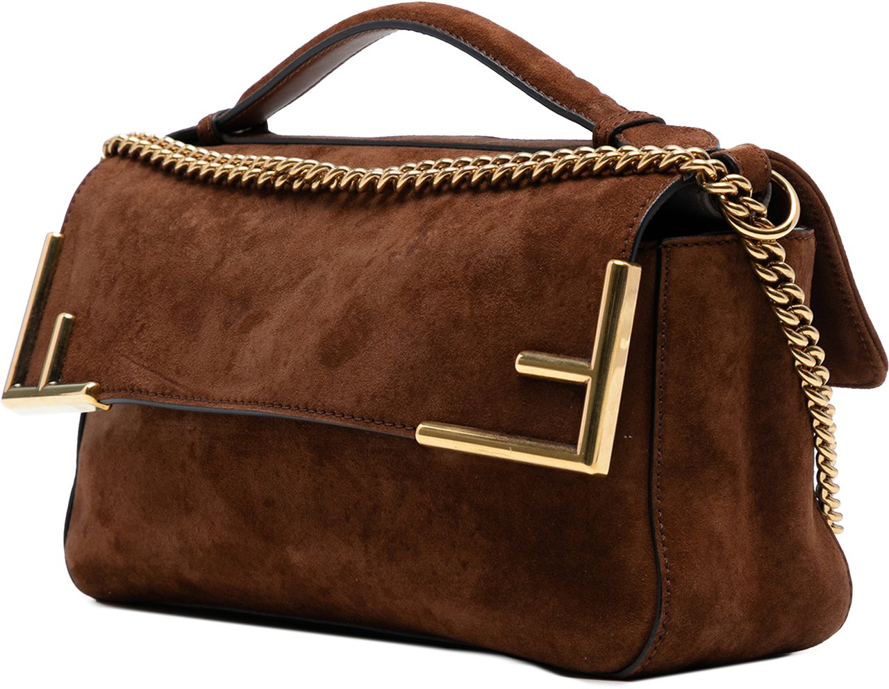 Fendi Printed Satin and Suede Double F Baguette Satchel Bruin