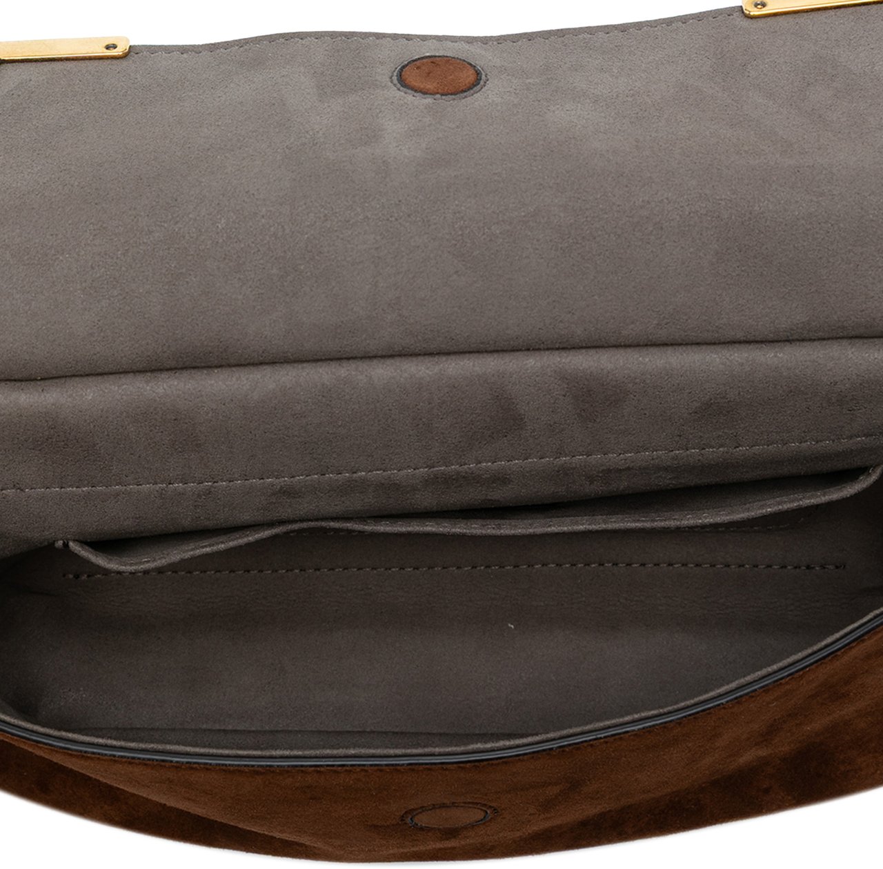 Fendi Printed Satin and Suede Double F Baguette Satchel Bruin