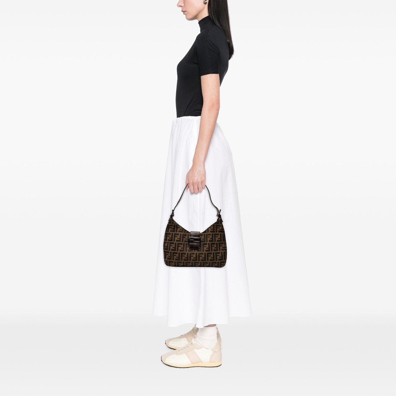 Fendi Zucca Canvas Shoulder Bag Bruin