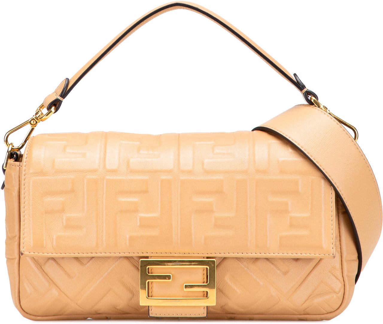 Fendi Zucca Embossed Leather Baguette Satchel Bruin