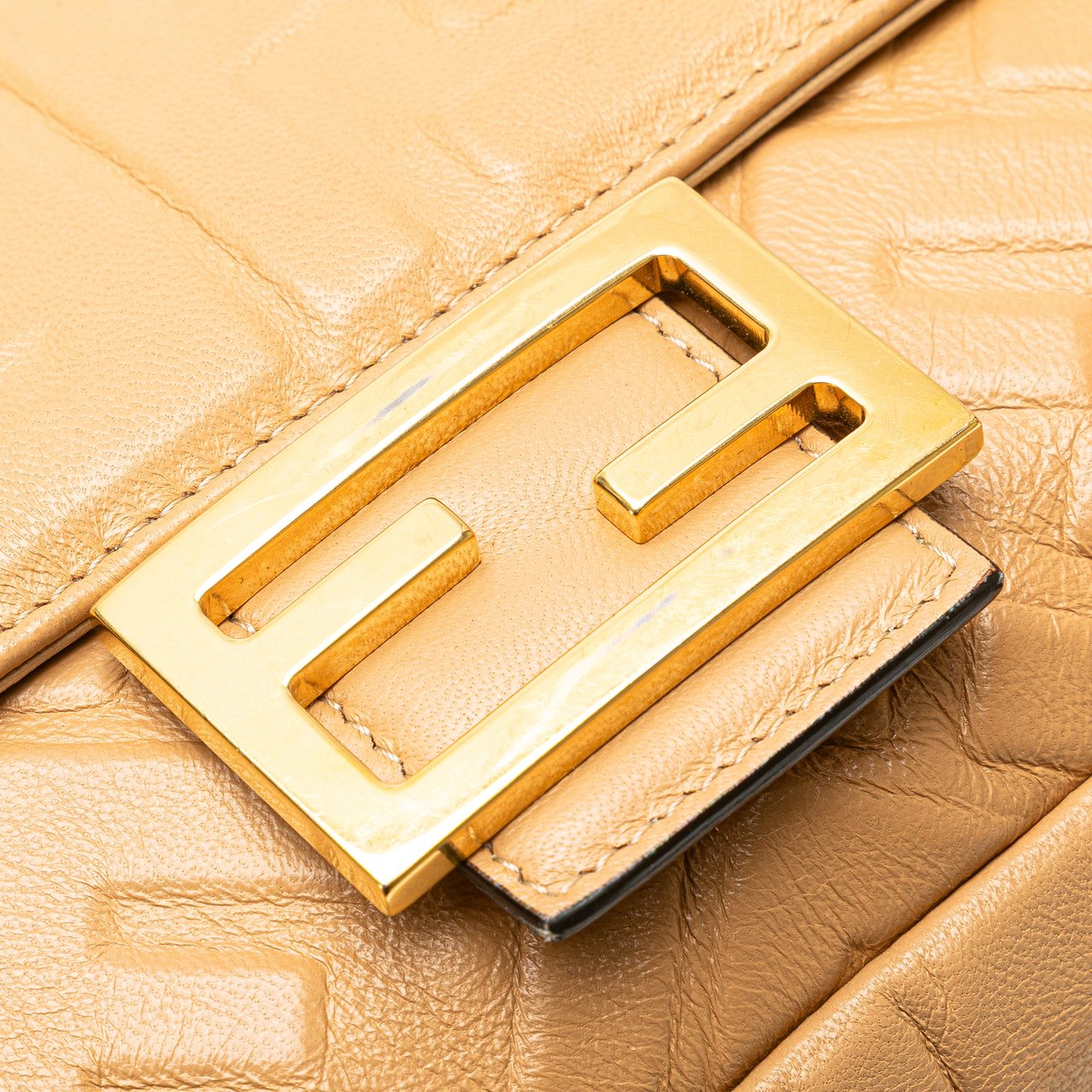 Fendi Zucca Embossed Leather Baguette Satchel Bruin