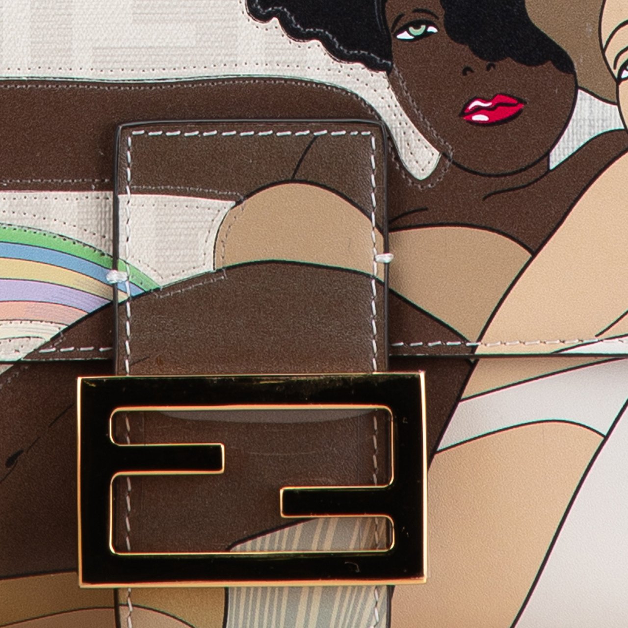 Fendi Zucca Graphic Print Coated Canvas Bikini Girls Baguette Satchel Wit