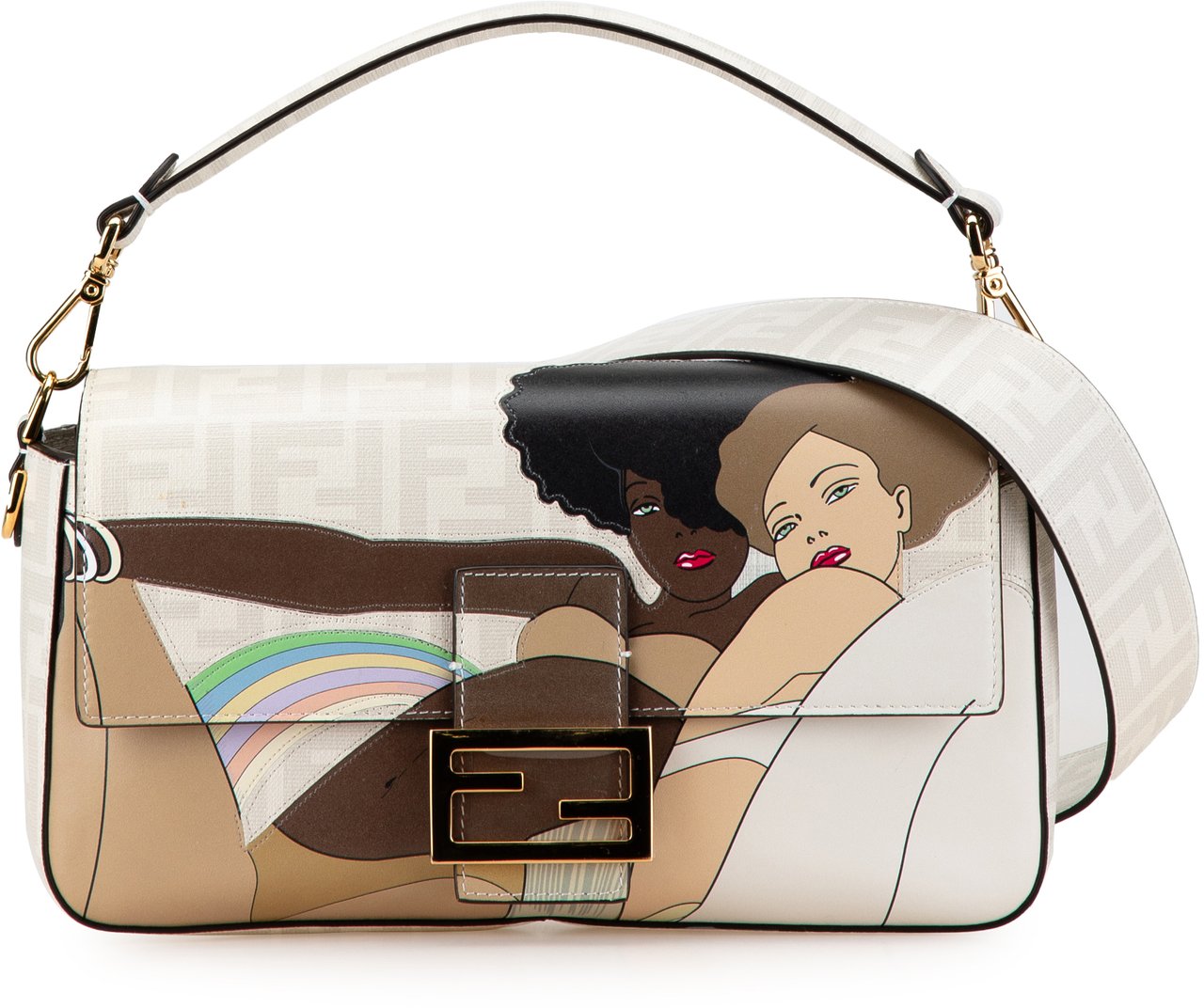 Fendi Zucca Graphic Print Coated Canvas Bikini Girls Baguette Satchel Wit