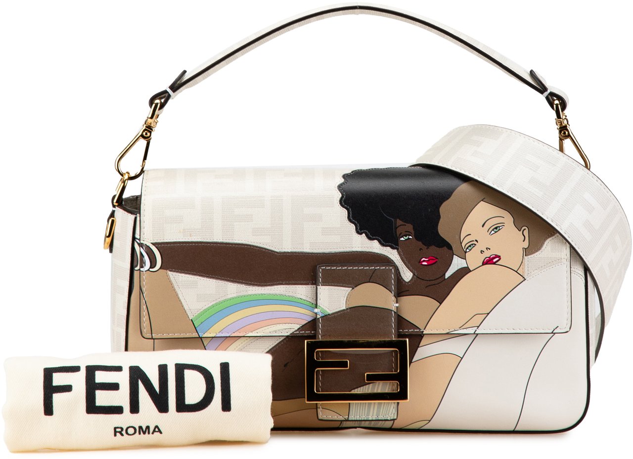 Fendi Zucca Graphic Print Coated Canvas Bikini Girls Baguette Satchel Wit