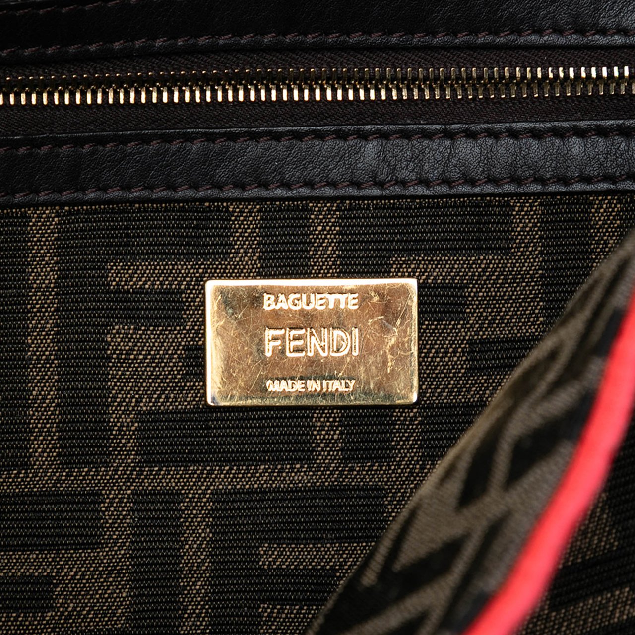 Fendi Medium Zucca Canvas Fluo Trim Baguette Satchel Bruin
