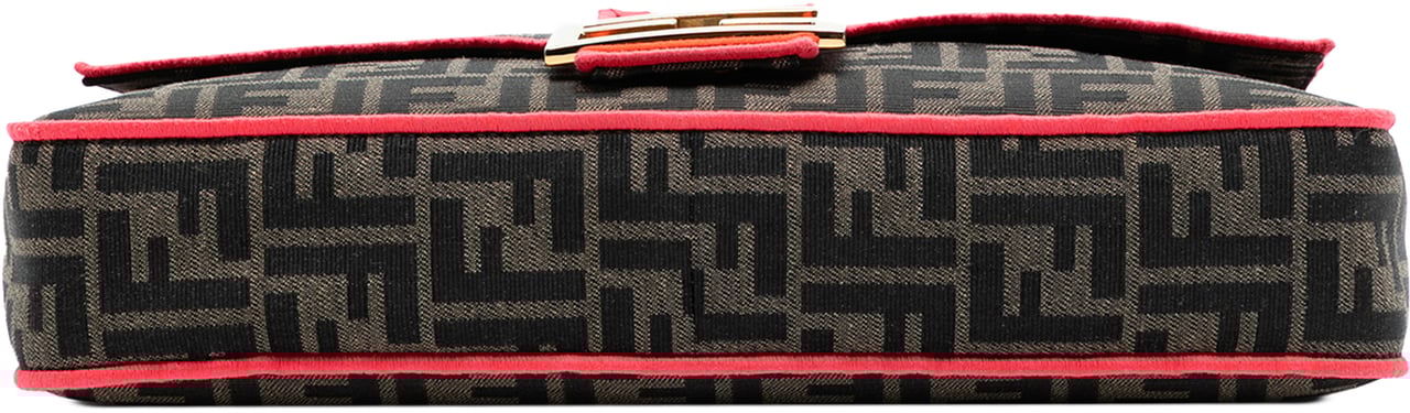 Fendi Medium Zucca Canvas Fluo Trim Baguette Satchel Bruin