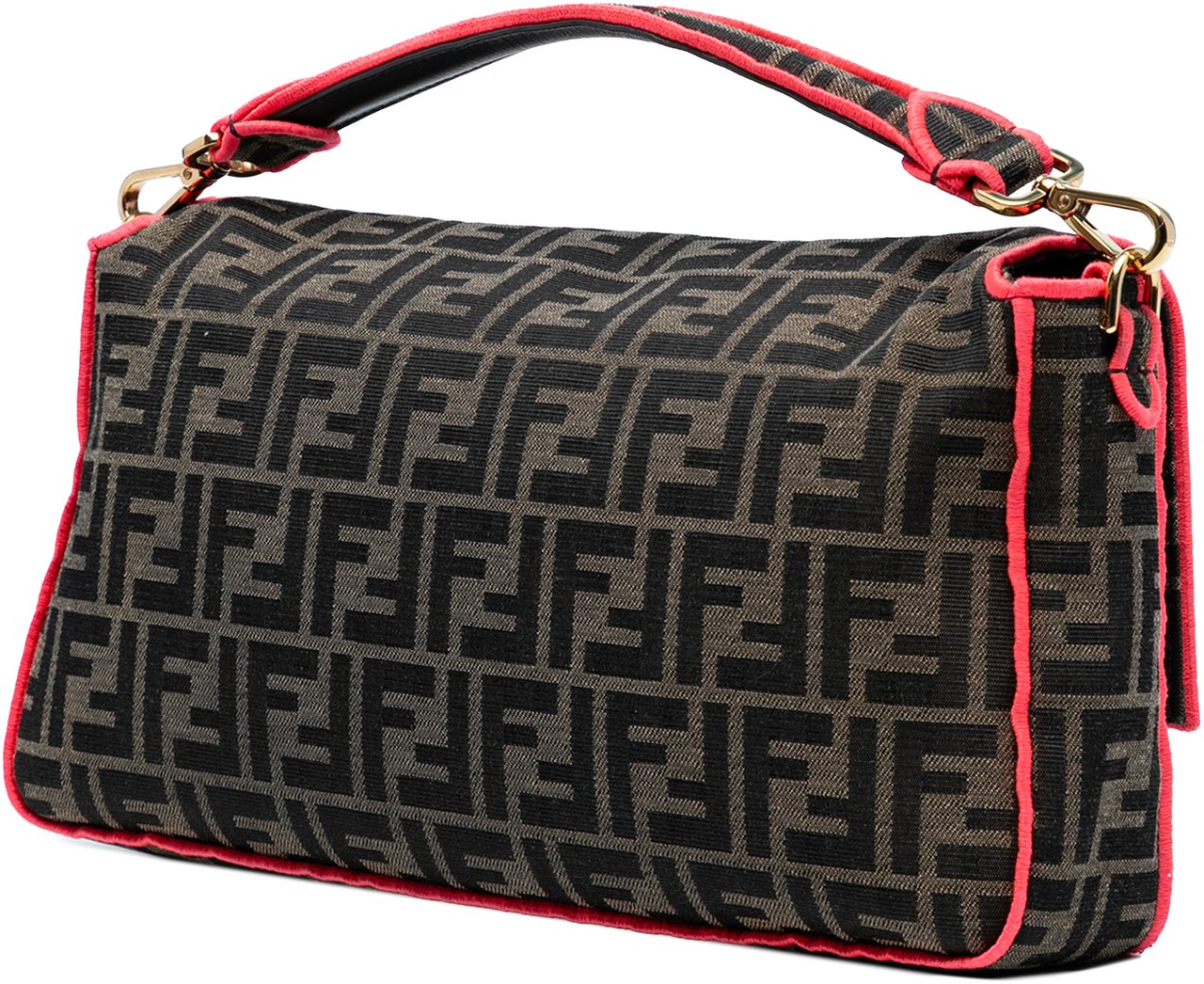 Fendi Medium Zucca Canvas Fluo Trim Baguette Satchel Bruin