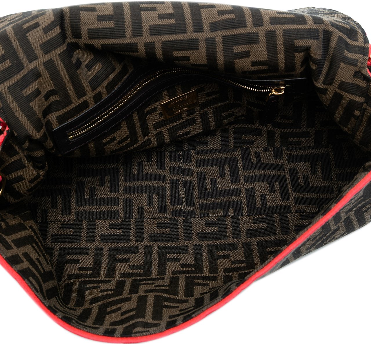 Fendi Medium Zucca Canvas Fluo Trim Baguette Satchel Bruin