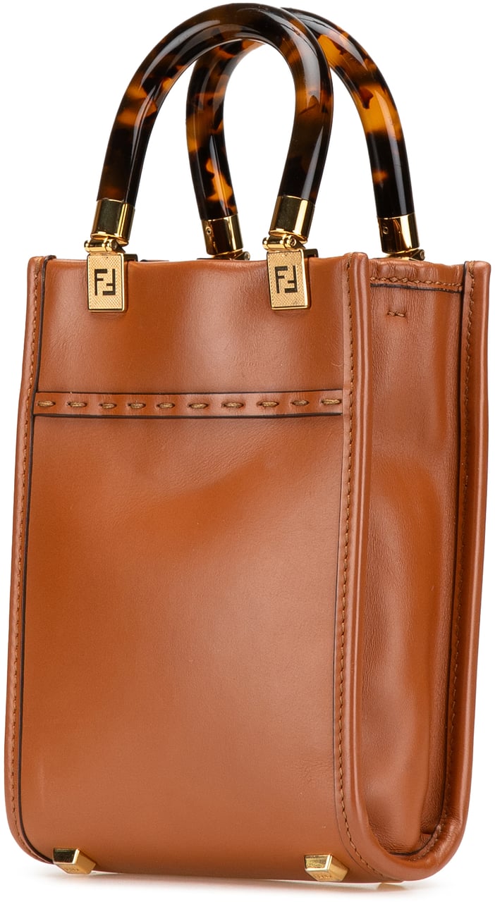 Fendi Mini Leather Sunshine Shopper Tote Bruin