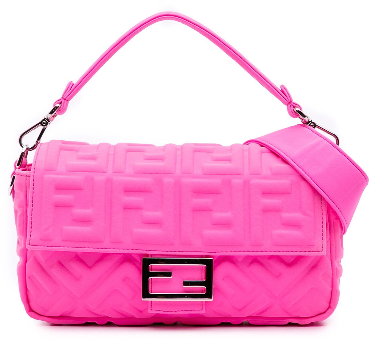 Fendi Medium Embossed Lycra Baguette Satchel Roze