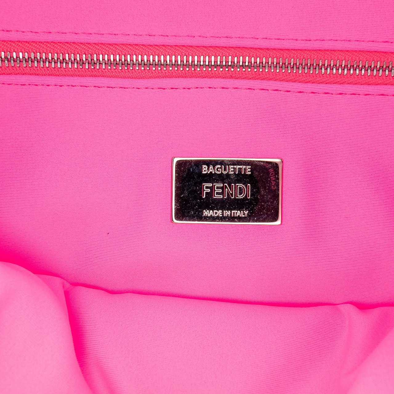 Fendi Medium Embossed Lycra Baguette Satchel Roze