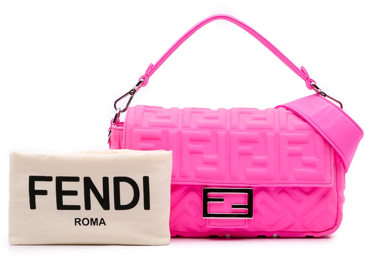 Fendi Medium Embossed Lycra Baguette Satchel Roze