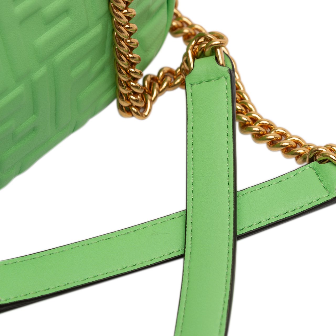 Fendi Small FF Nappa Embossed Chain Midi Baguette Groen