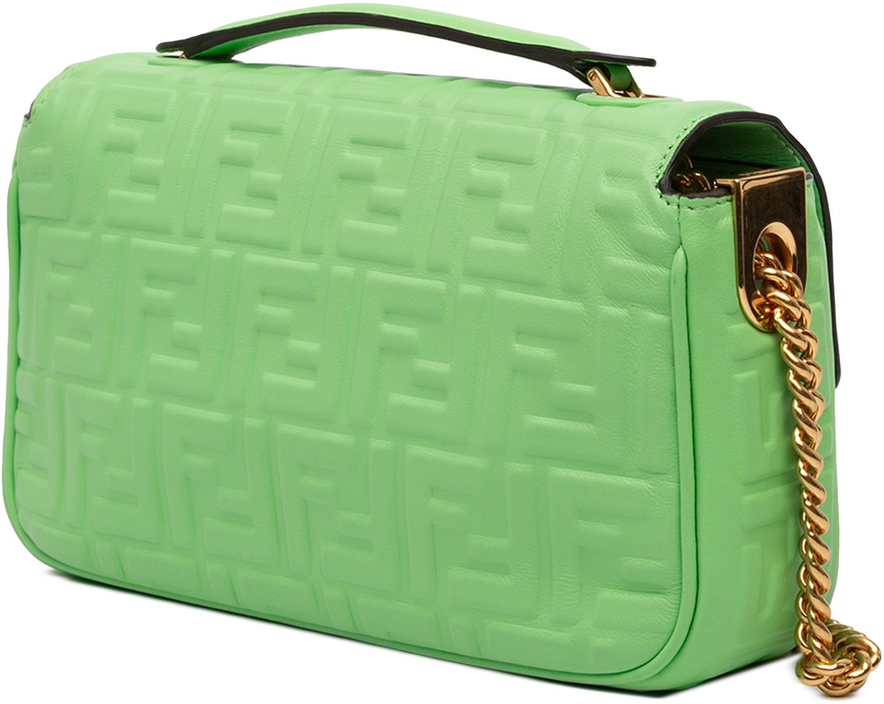 Fendi Small FF Nappa Embossed Chain Midi Baguette Groen