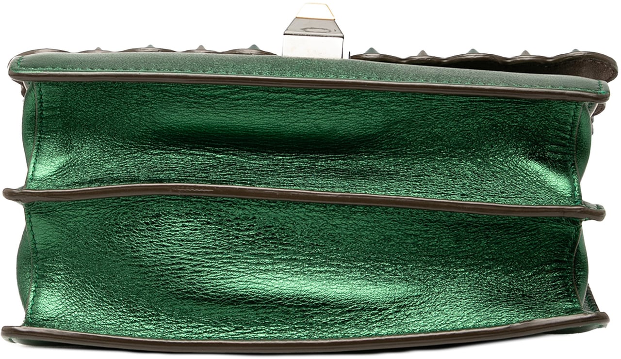 Fendi Small Leather Scalloped Kan I Crossbody Groen