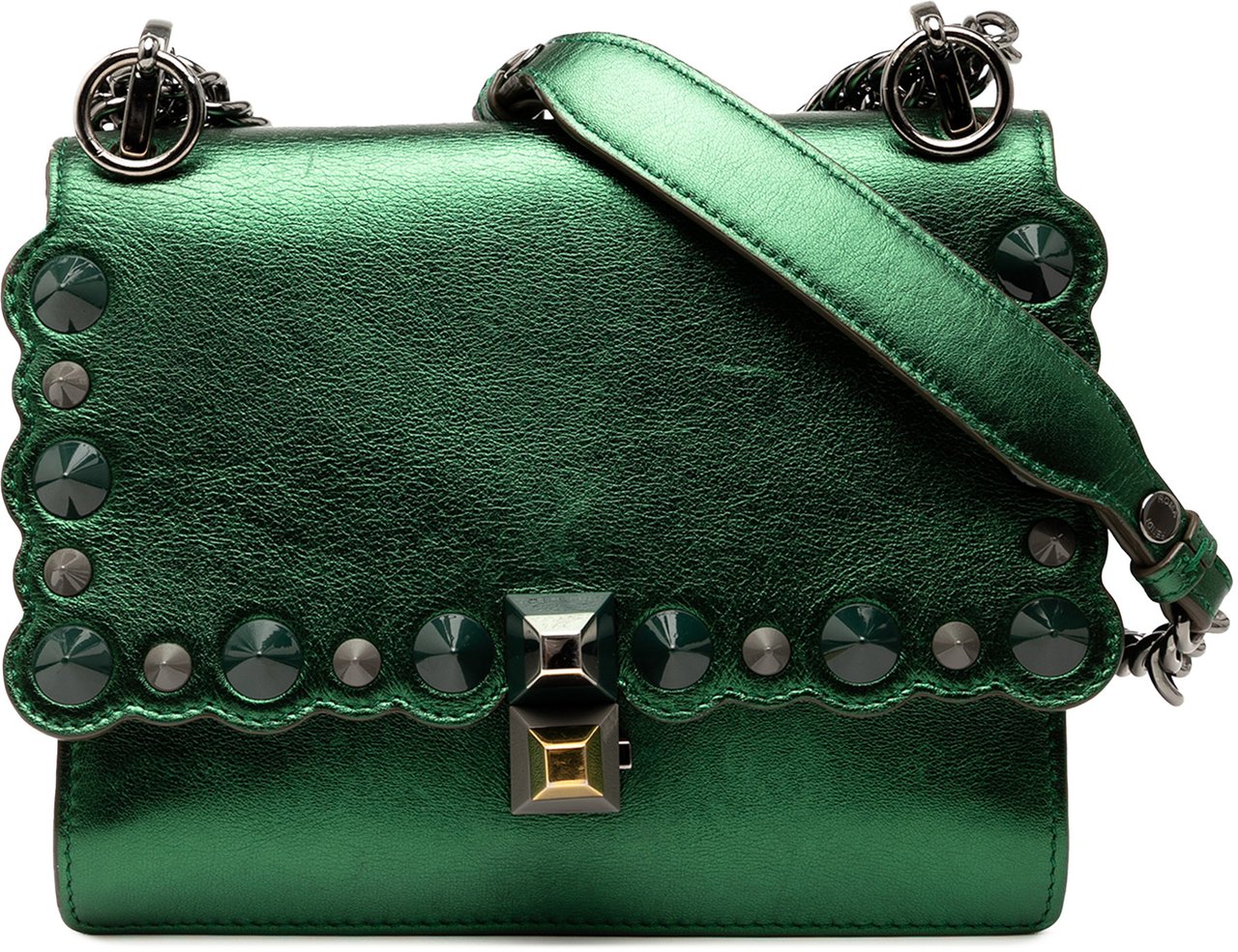 Fendi Small Leather Scalloped Kan I Crossbody Groen