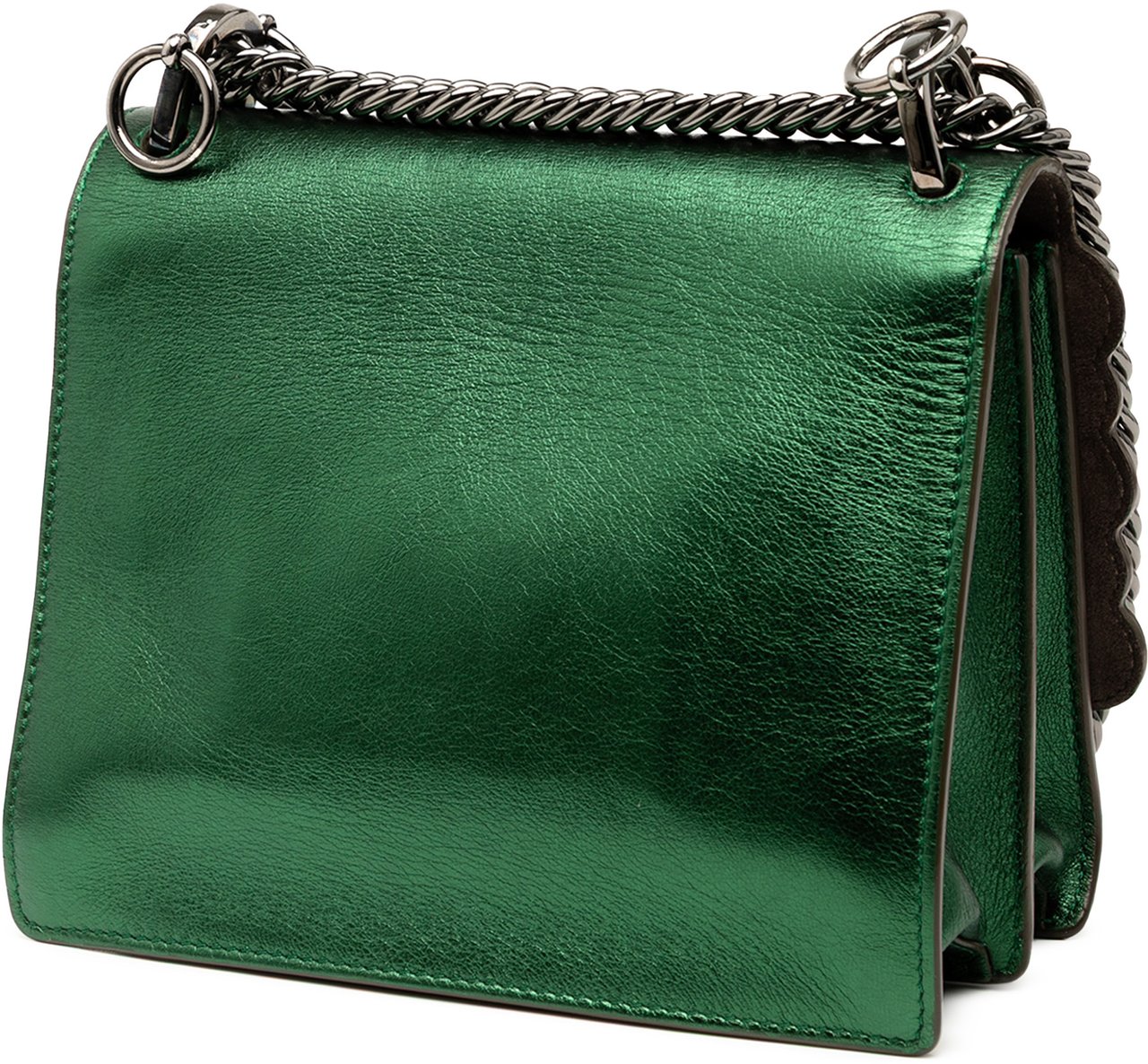 Fendi Small Leather Scalloped Kan I Crossbody Groen