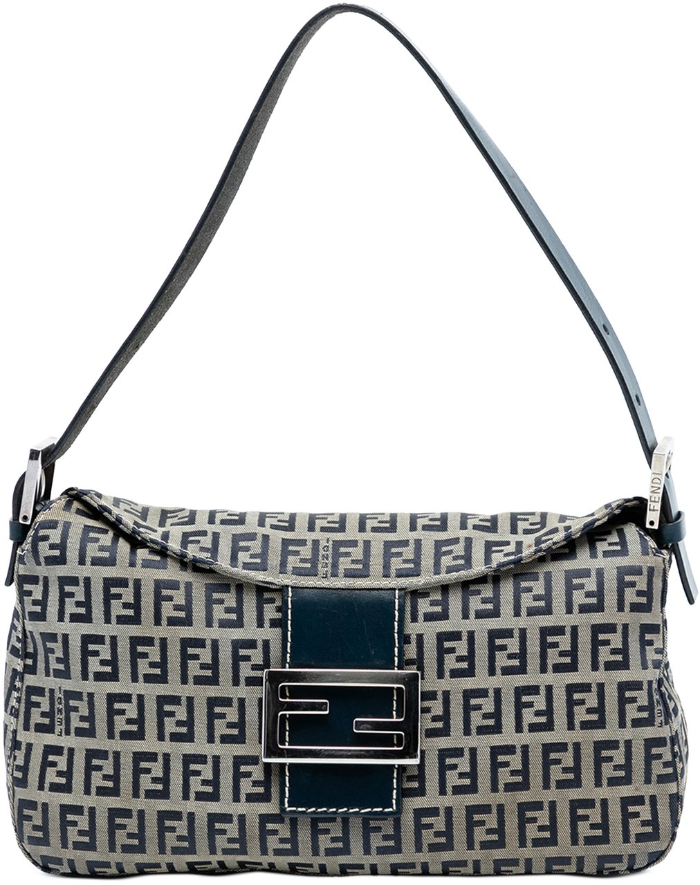 Fendi Zucchino Canvas Double Flap Shoulder Bag Grijs