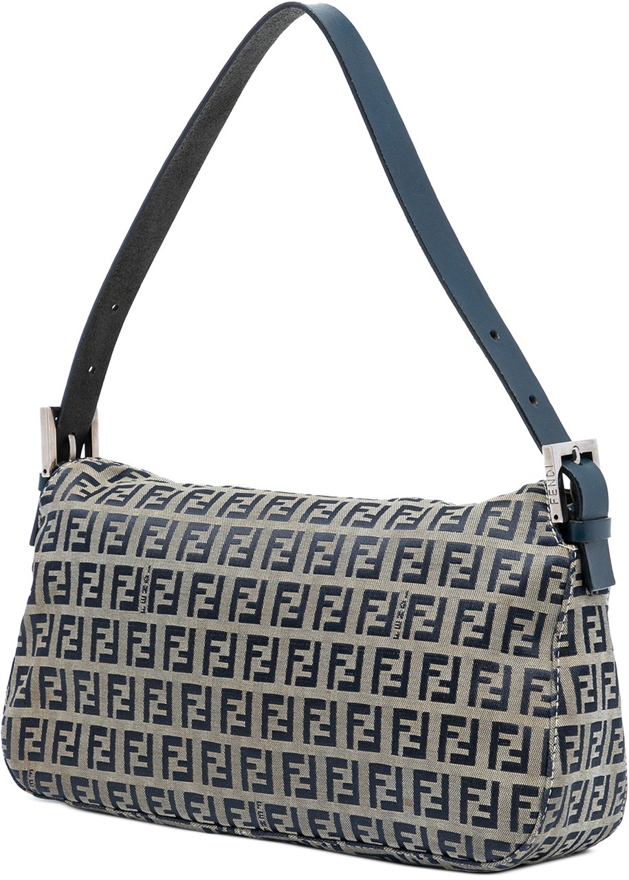 Fendi Zucchino Canvas Double Flap Shoulder Bag Grijs