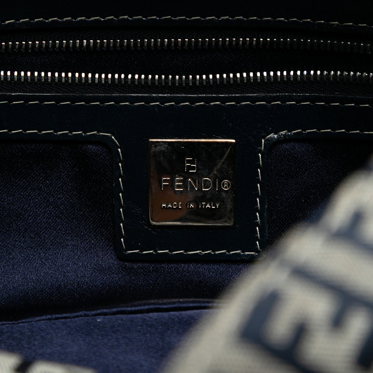 Fendi Zucchino Canvas Double Flap Shoulder Bag Grijs