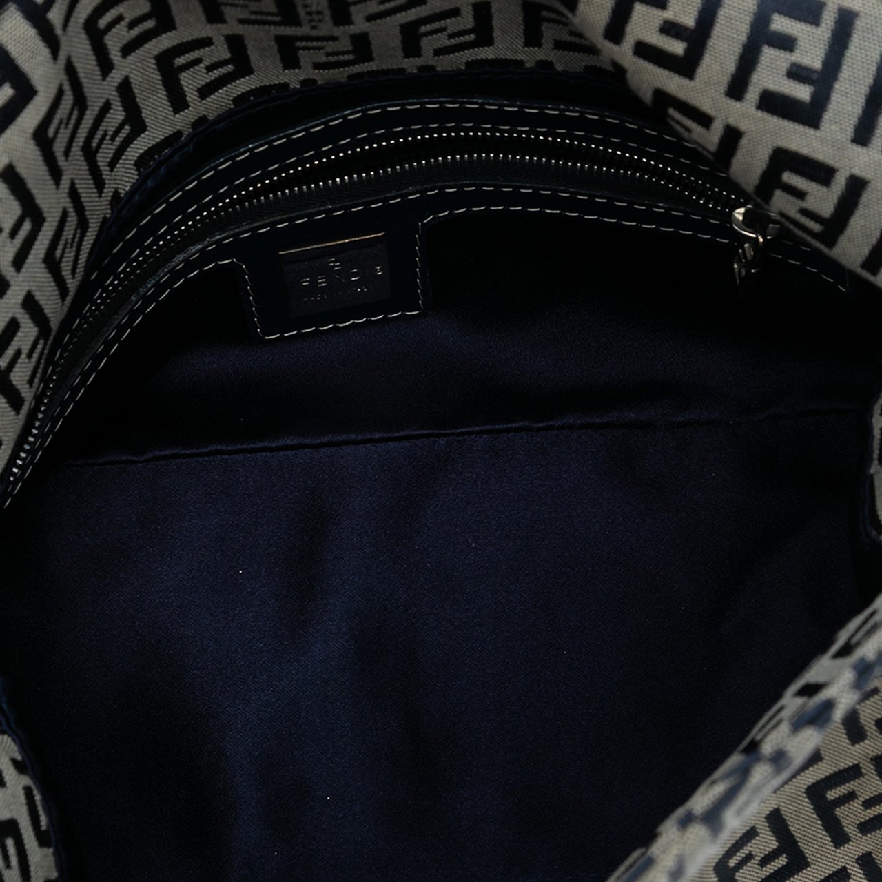 Fendi Zucchino Canvas Double Flap Shoulder Bag Grijs