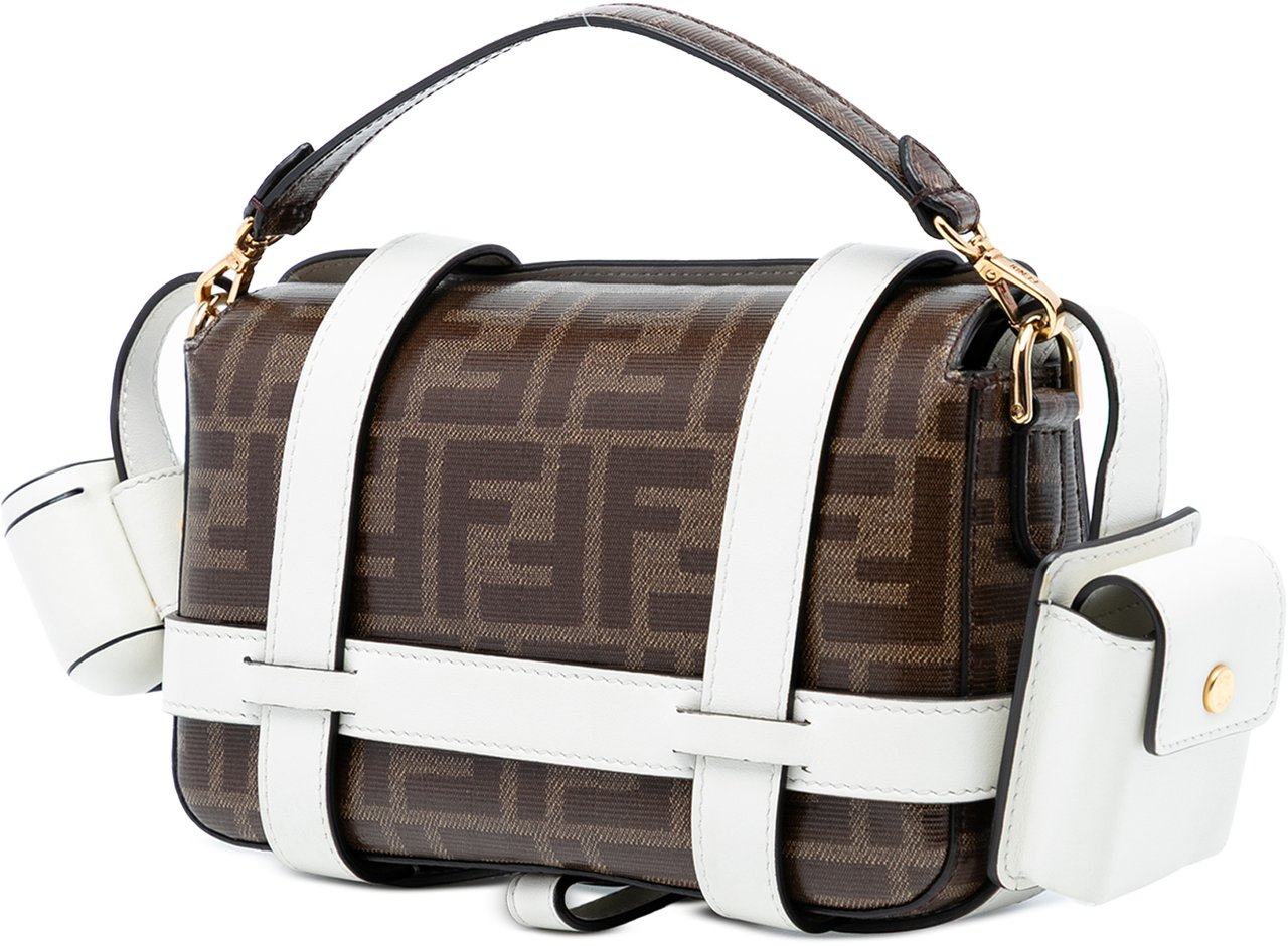 Fendi Mini Zucca Glazed Fabric Cage Baguette Satchel Bruin