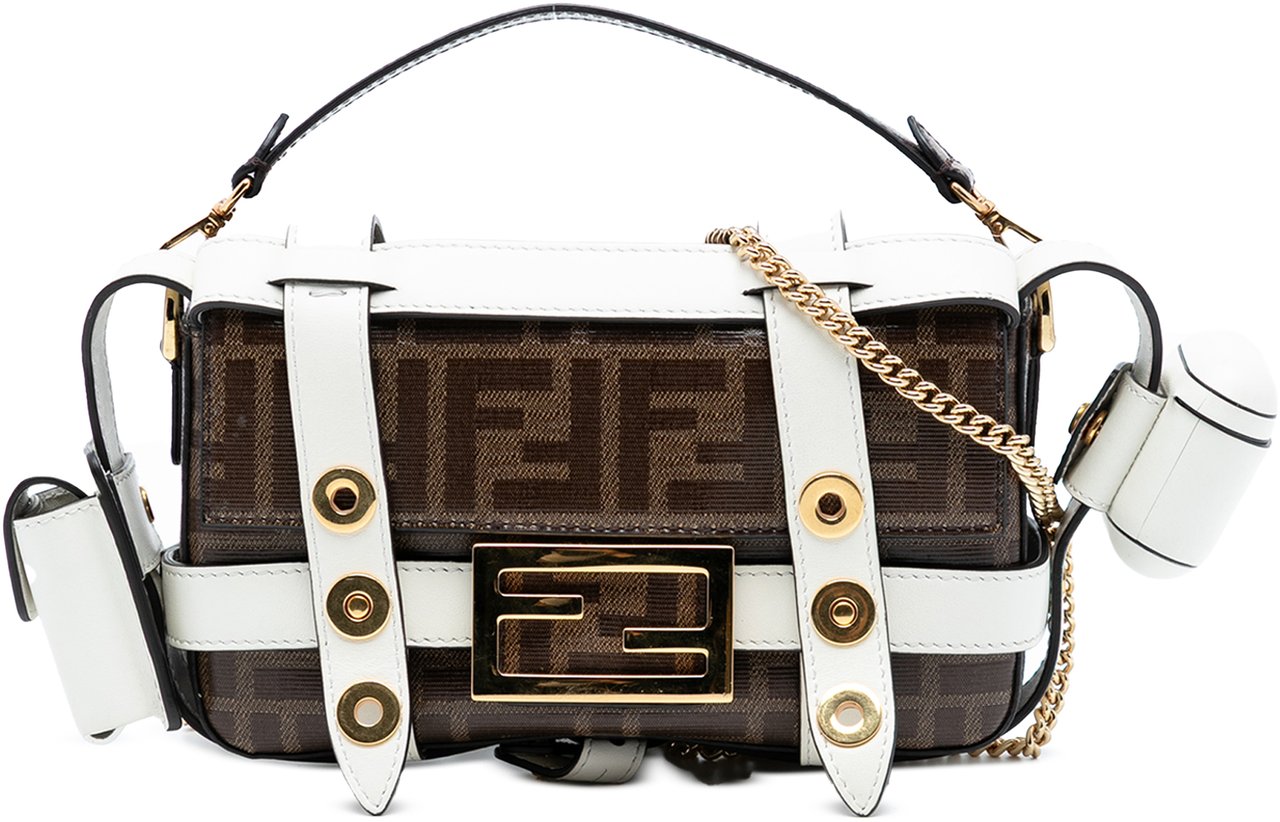 Fendi Mini Zucca Glazed Fabric Cage Baguette Satchel Bruin