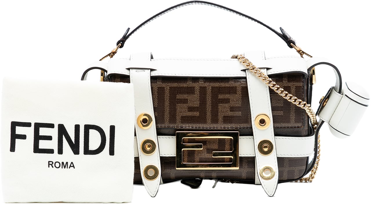 Fendi Mini Zucca Glazed Fabric Cage Baguette Satchel Bruin