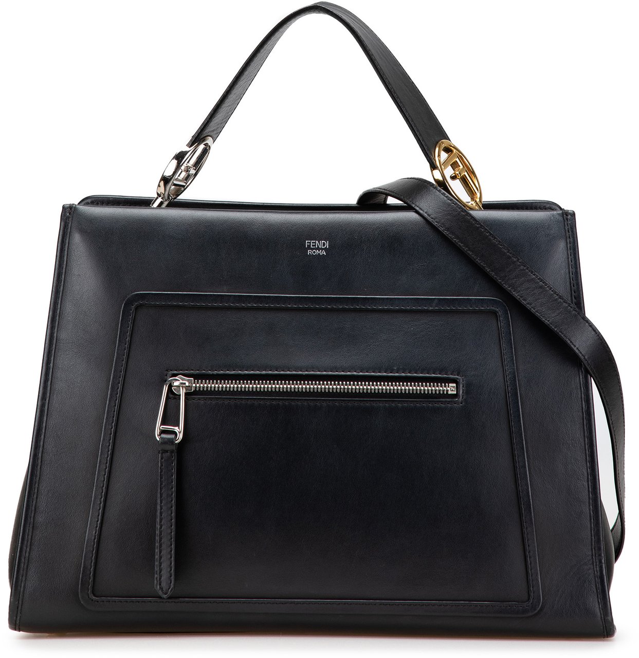 Fendi Medium Leather Runaway Satchel Zwart