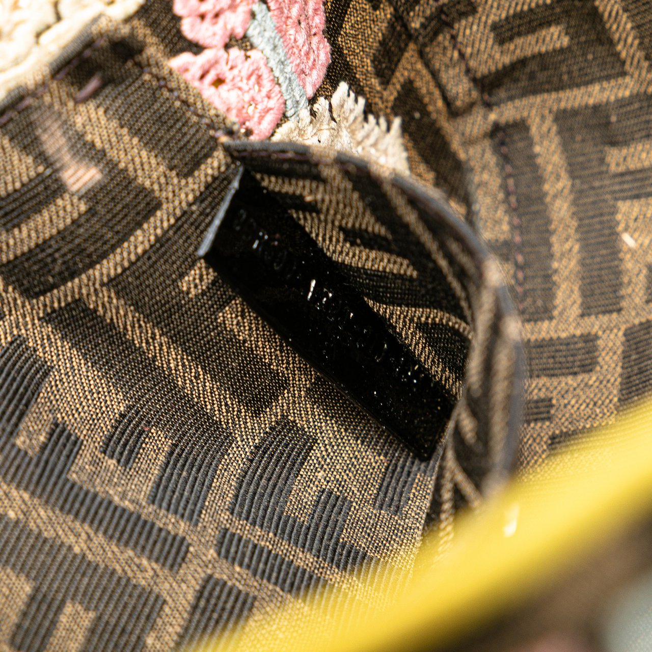 Fendi Zucca Embroidered Canvas Floral Baguette Satchel Bruin