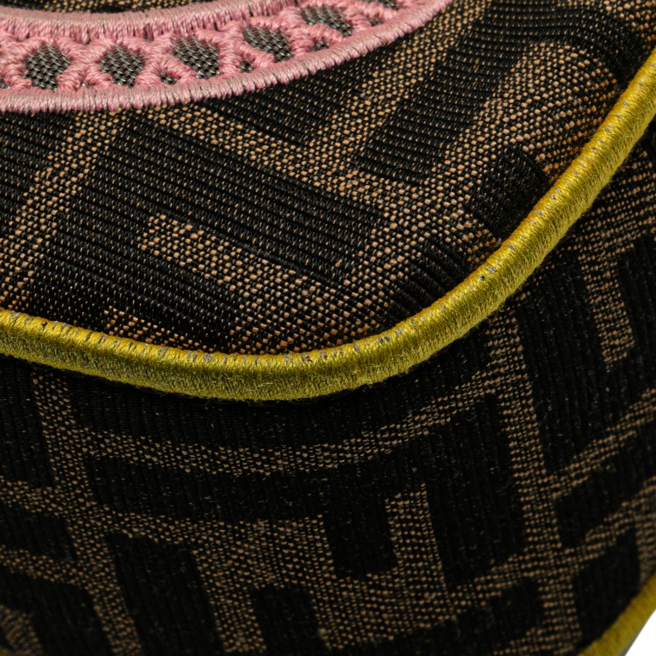 Fendi Zucca Embroidered Canvas Floral Baguette Satchel Bruin