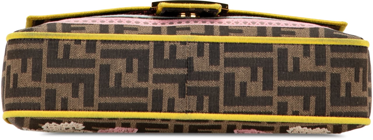 Fendi Zucca Embroidered Canvas Floral Baguette Satchel Bruin