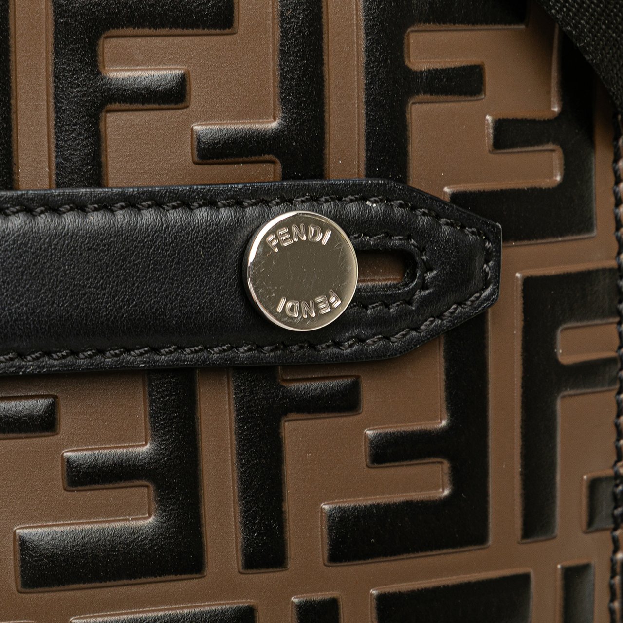 Fendi FF Embossed Leather 1974 Crossbody Bruin
