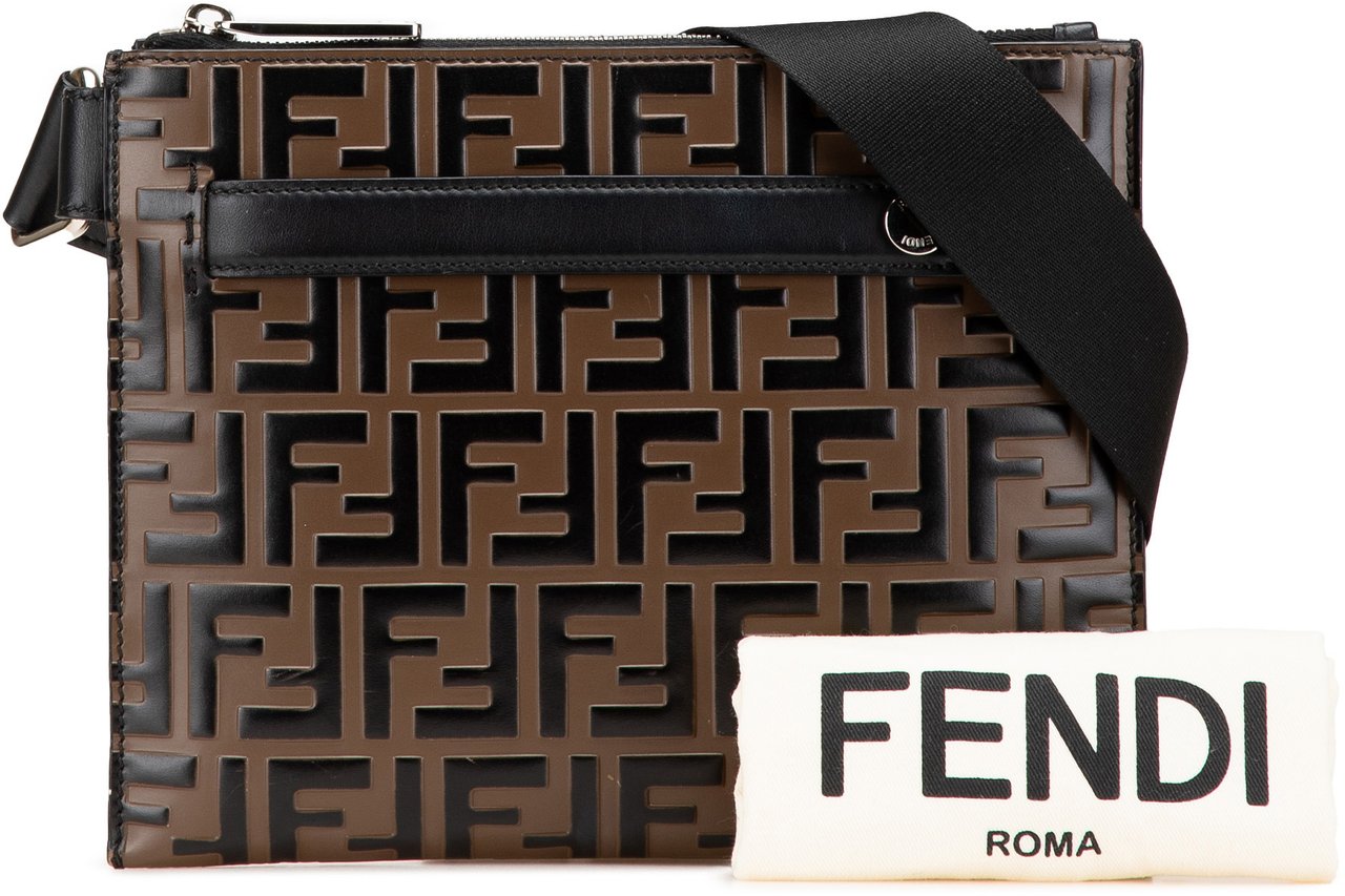 Fendi FF Embossed Leather 1974 Crossbody Bruin