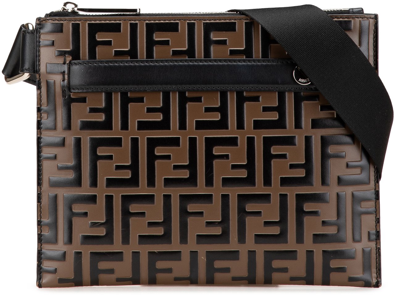Fendi FF Embossed Leather 1974 Crossbody Bruin