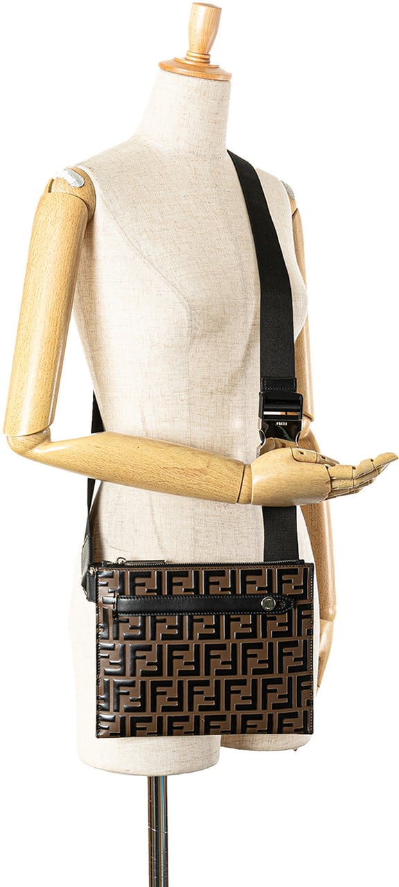 Fendi FF Embossed Leather 1974 Crossbody Bruin