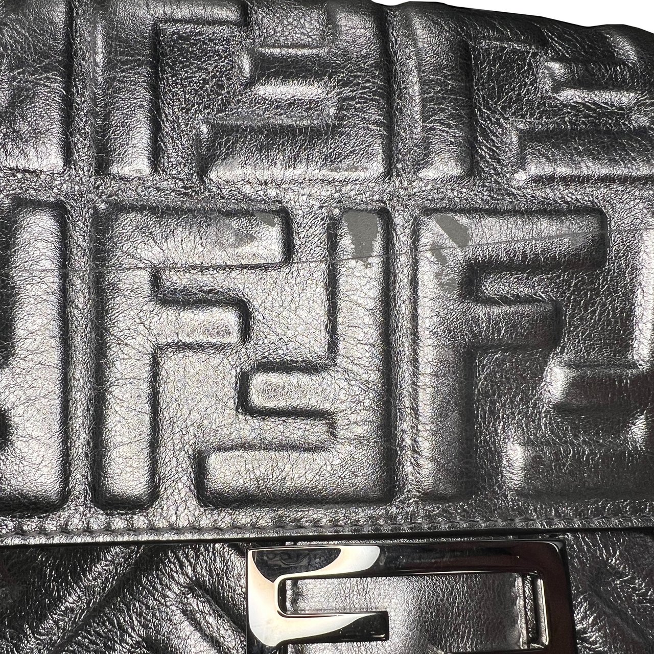 Fendi Zucca Embossed Leather Baguette Satchel Zilver