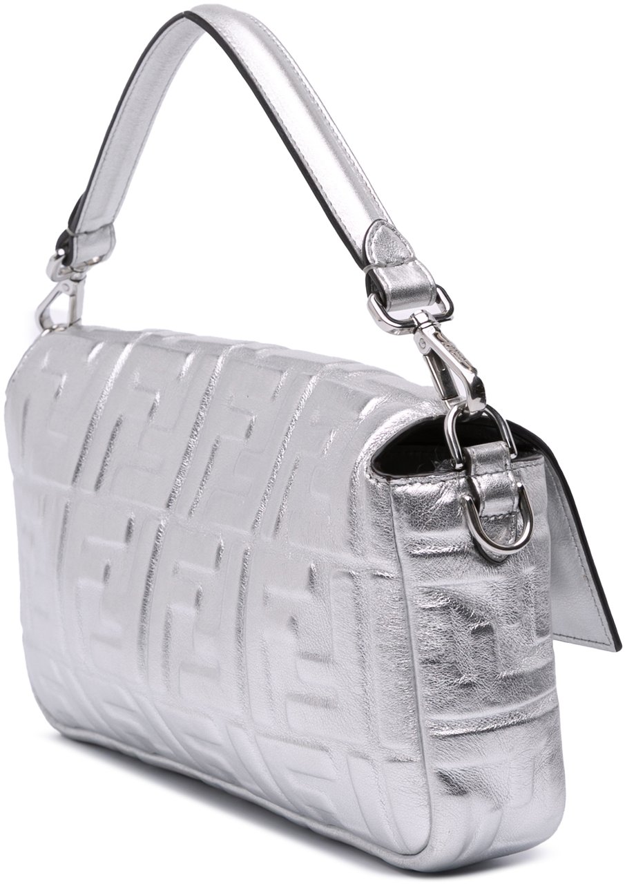 Fendi Zucca Embossed Leather Baguette Satchel Zilver