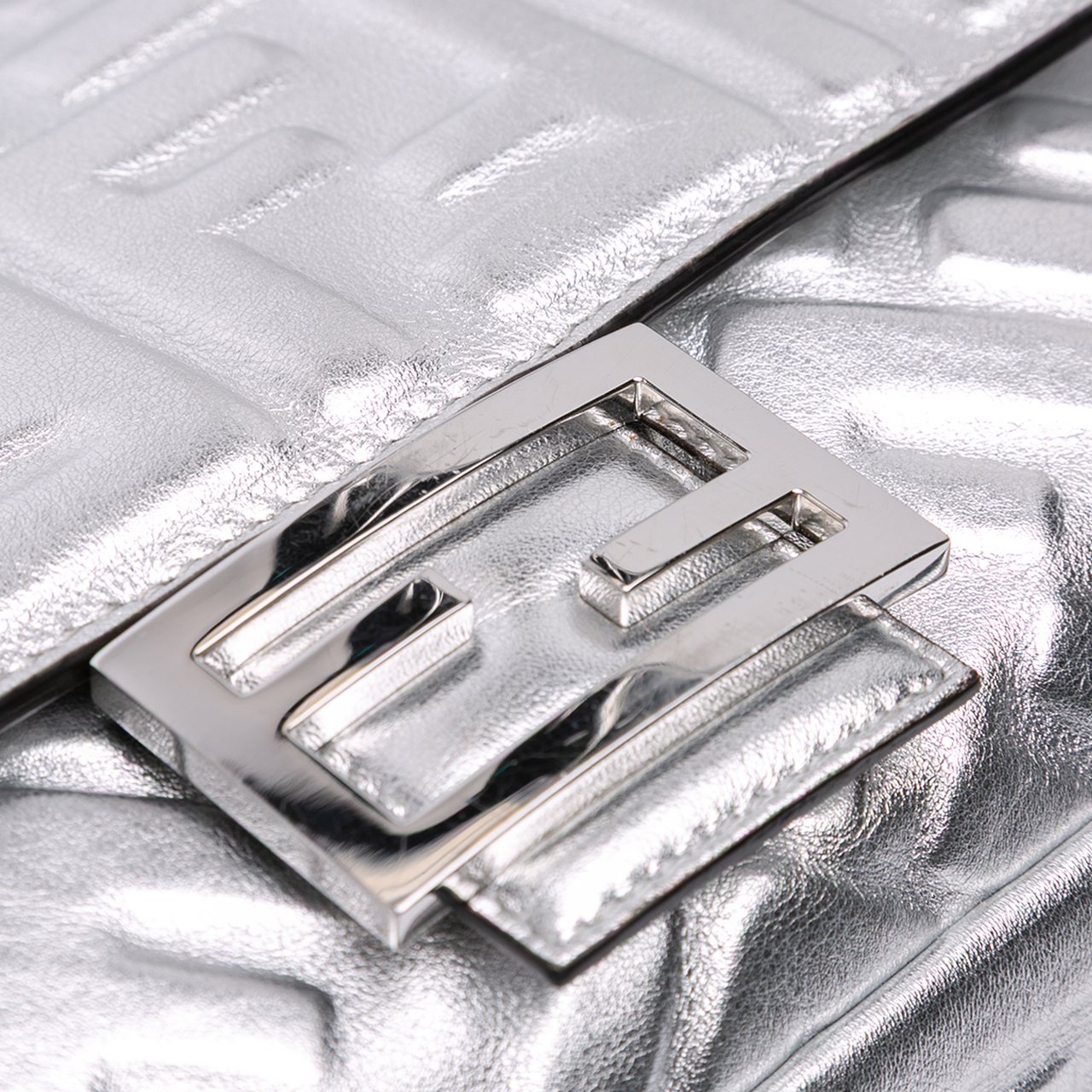 Fendi Zucca Embossed Leather Baguette Satchel Zilver