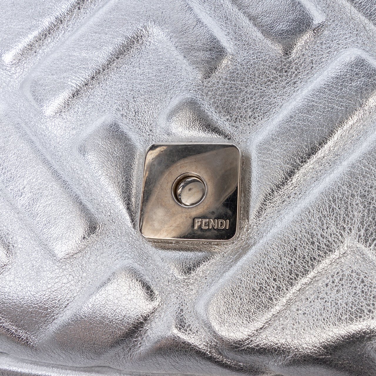 Fendi Zucca Embossed Leather Baguette Satchel Zilver