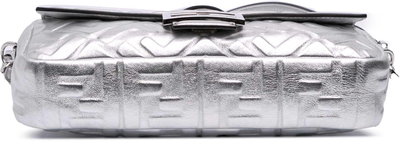 Fendi Zucca Embossed Leather Baguette Satchel Zilver