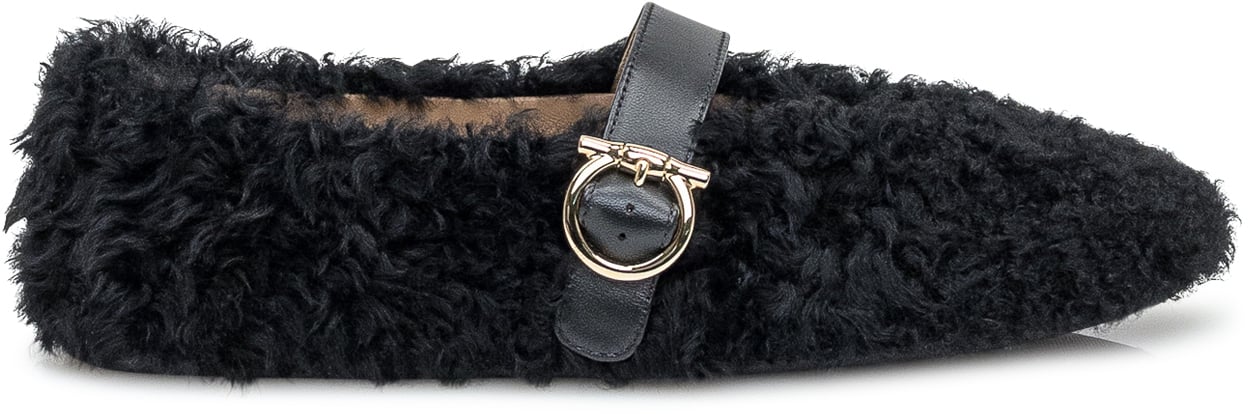 Ferragamo Ferragamo Ballerine in Shearling Nero con Fibbia Zwart