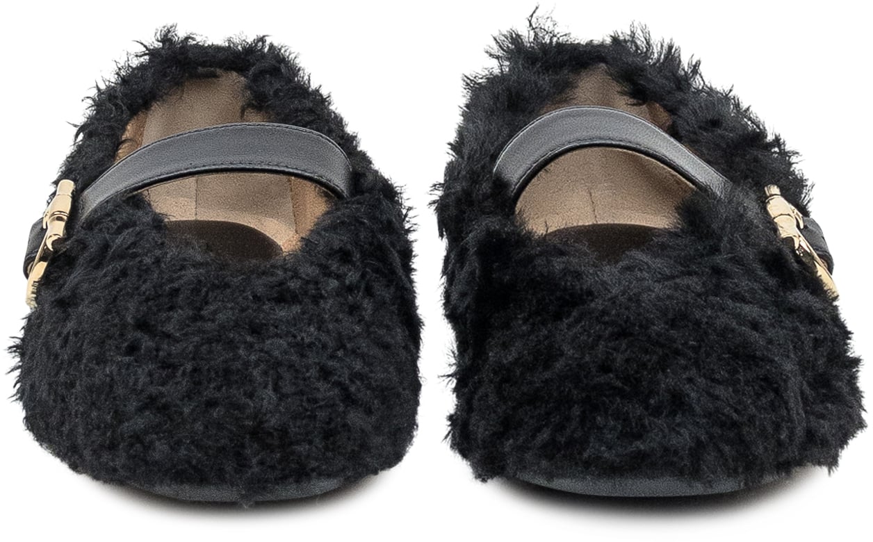 Ferragamo Ferragamo Ballerine in Shearling Nero con Fibbia Zwart