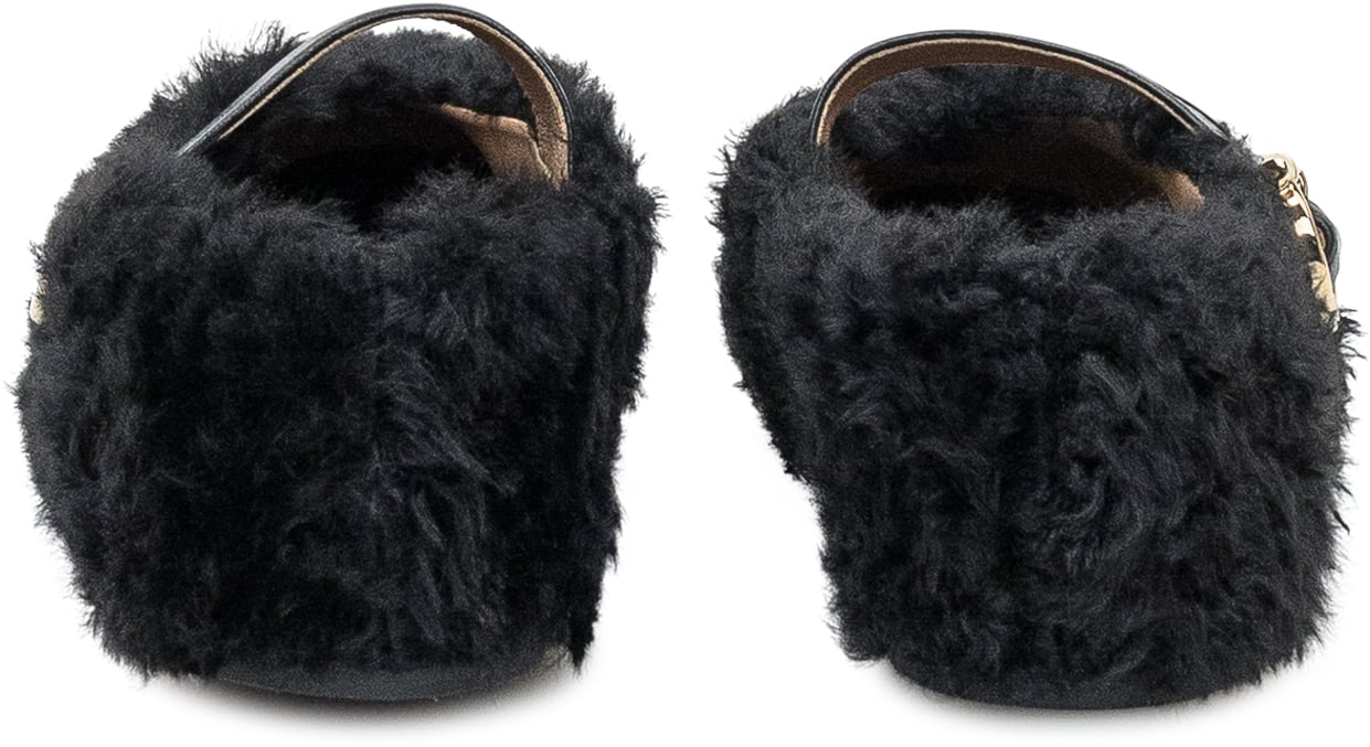Ferragamo Ferragamo Ballerine in Shearling Nero con Fibbia Zwart