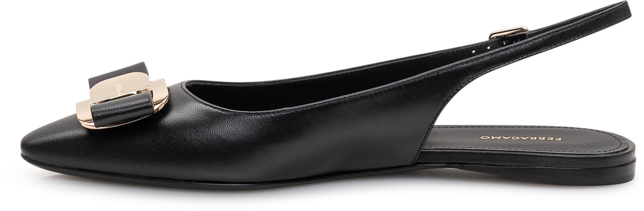 Ferragamo Ballerina Zelmy con Fiocco e Punta Affusolata Zwart