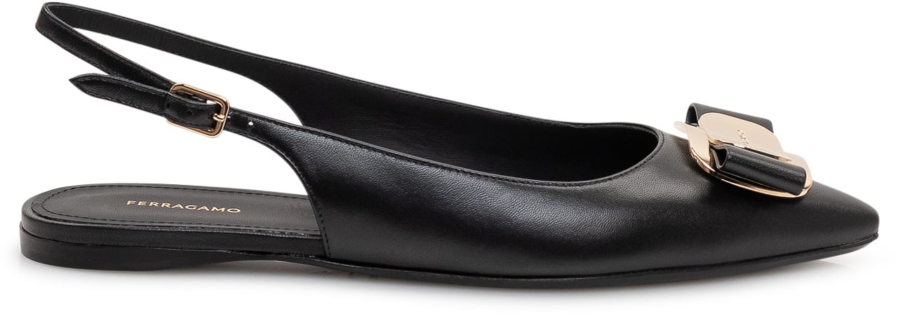 Ferragamo Ballerina Zelmy con Fiocco e Punta Affusolata Zwart