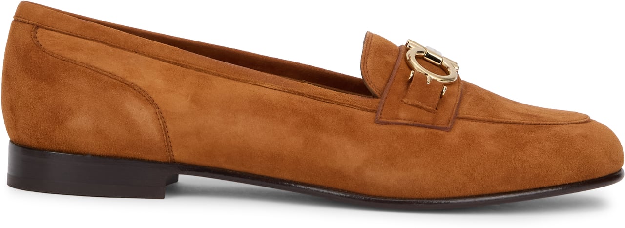 Ferragamo Moccasin decoration Gancini in suede leather Neutraal