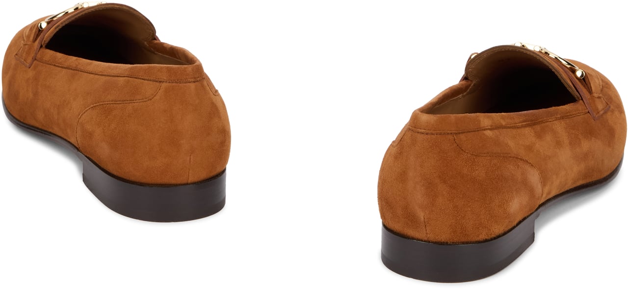 Ferragamo Moccasin decoration Gancini in suede leather Neutraal