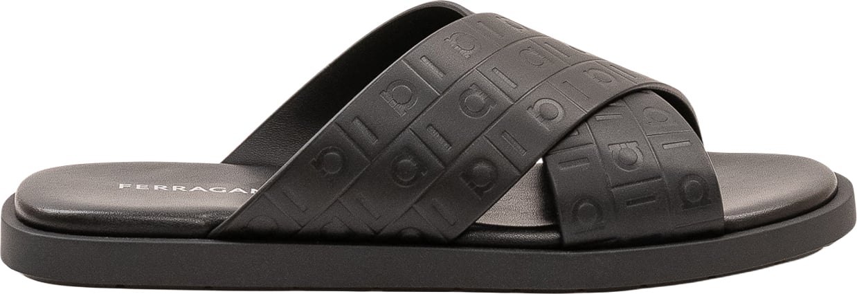 Ferragamo Sandali Slide a Fasce Incrociate Donkergrijs