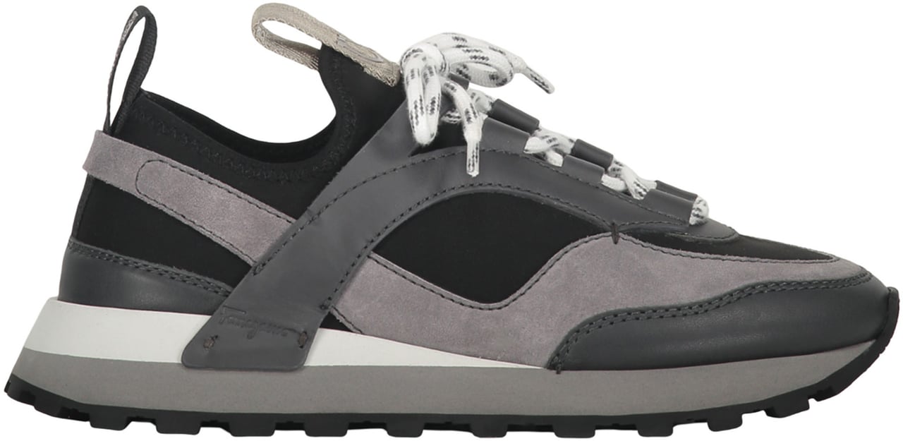 Ferragamo Techno fabric and leather sneakers Grijs